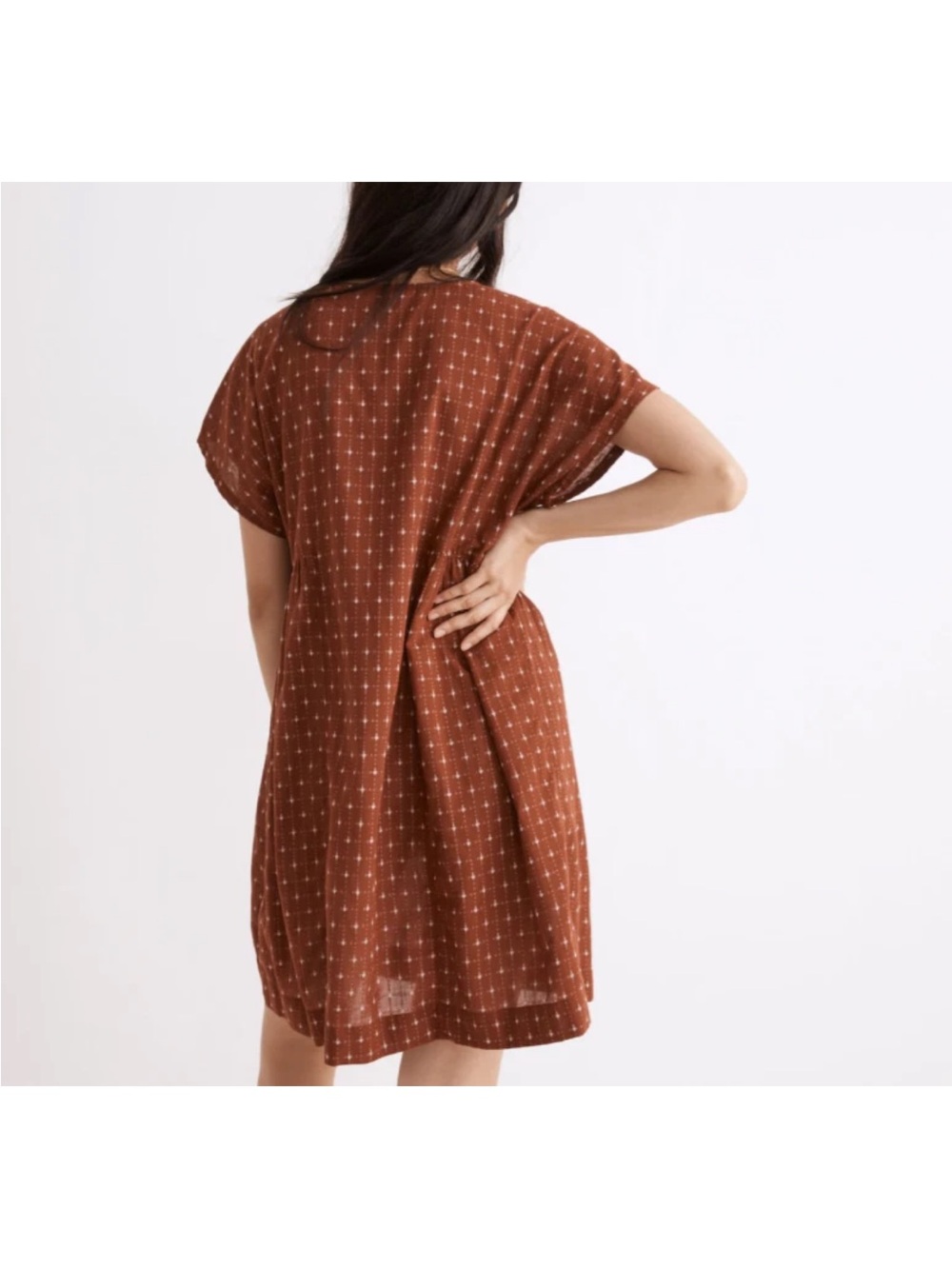 Madewell Sz M 100% Cotton Jacquard Dolman Sleeve Mini Pullover Dress Red - Picture 6 of 8